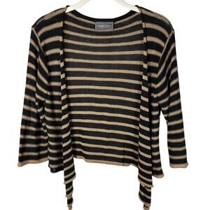 Wooden Ships Black & Brown Cotton Blend Striped Knit Cardigan Size M/L